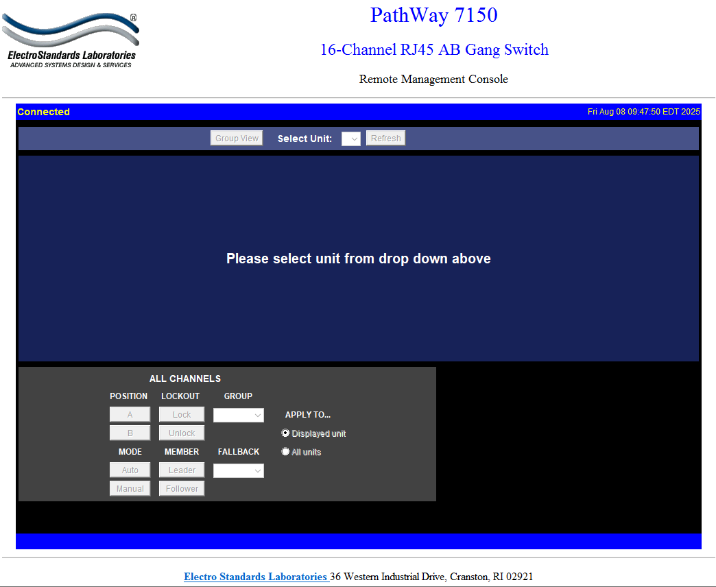 PathWay® Model 7150 Main GUI Panel